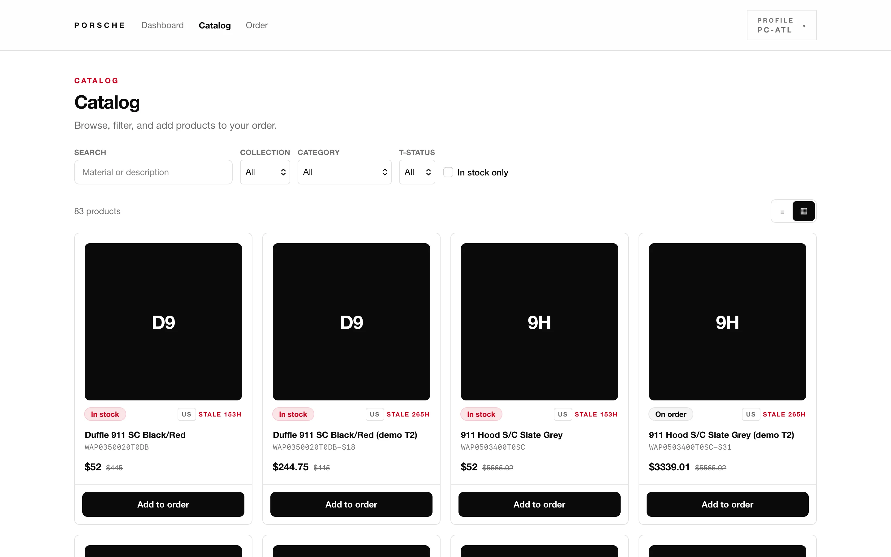 Catalog grid with product imagery