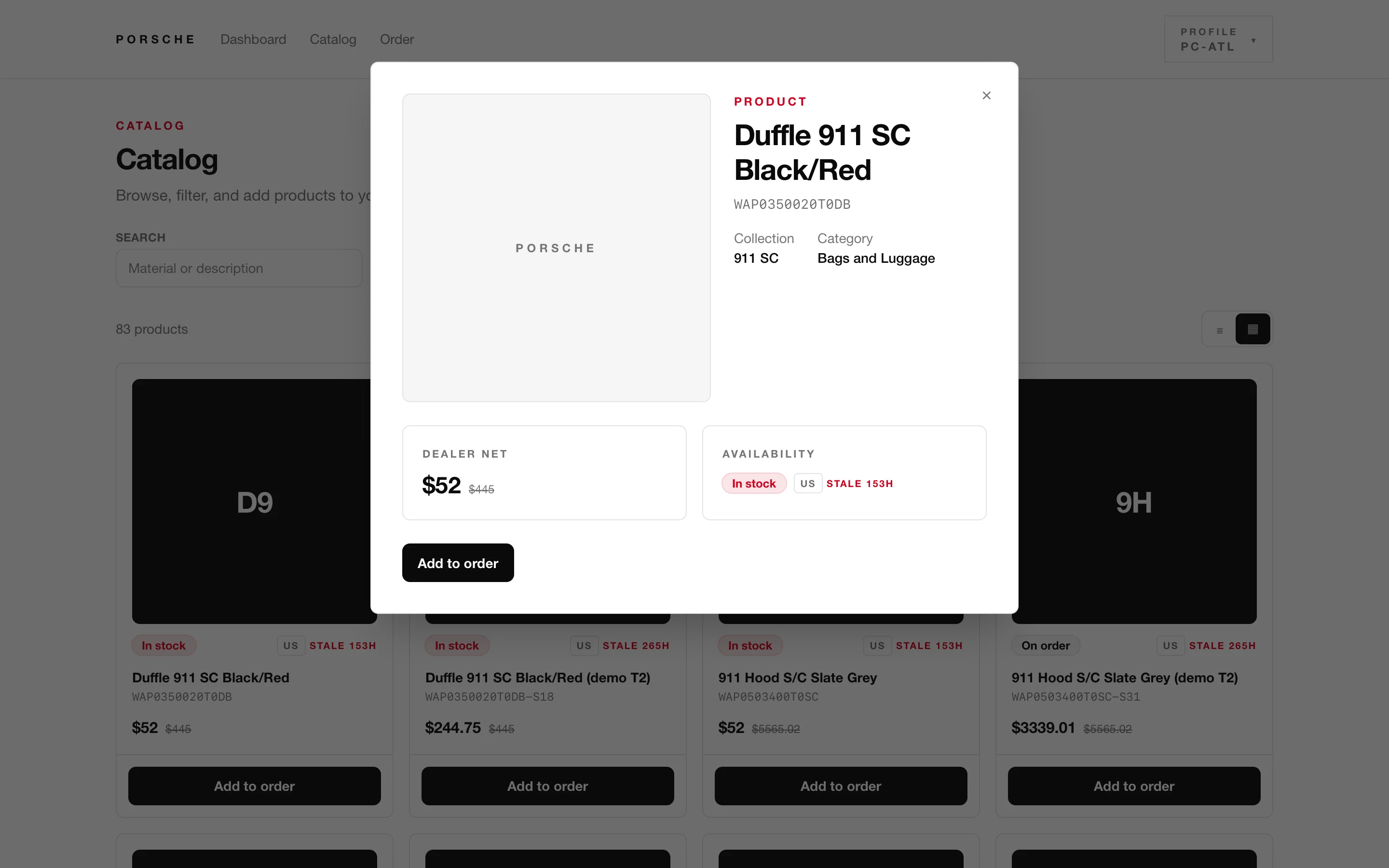 Product quick view with hero image and pricing